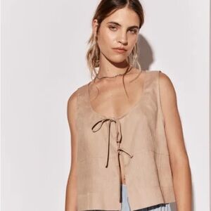 VRG GRL Nessa Top Tie-Front Vest in Beige